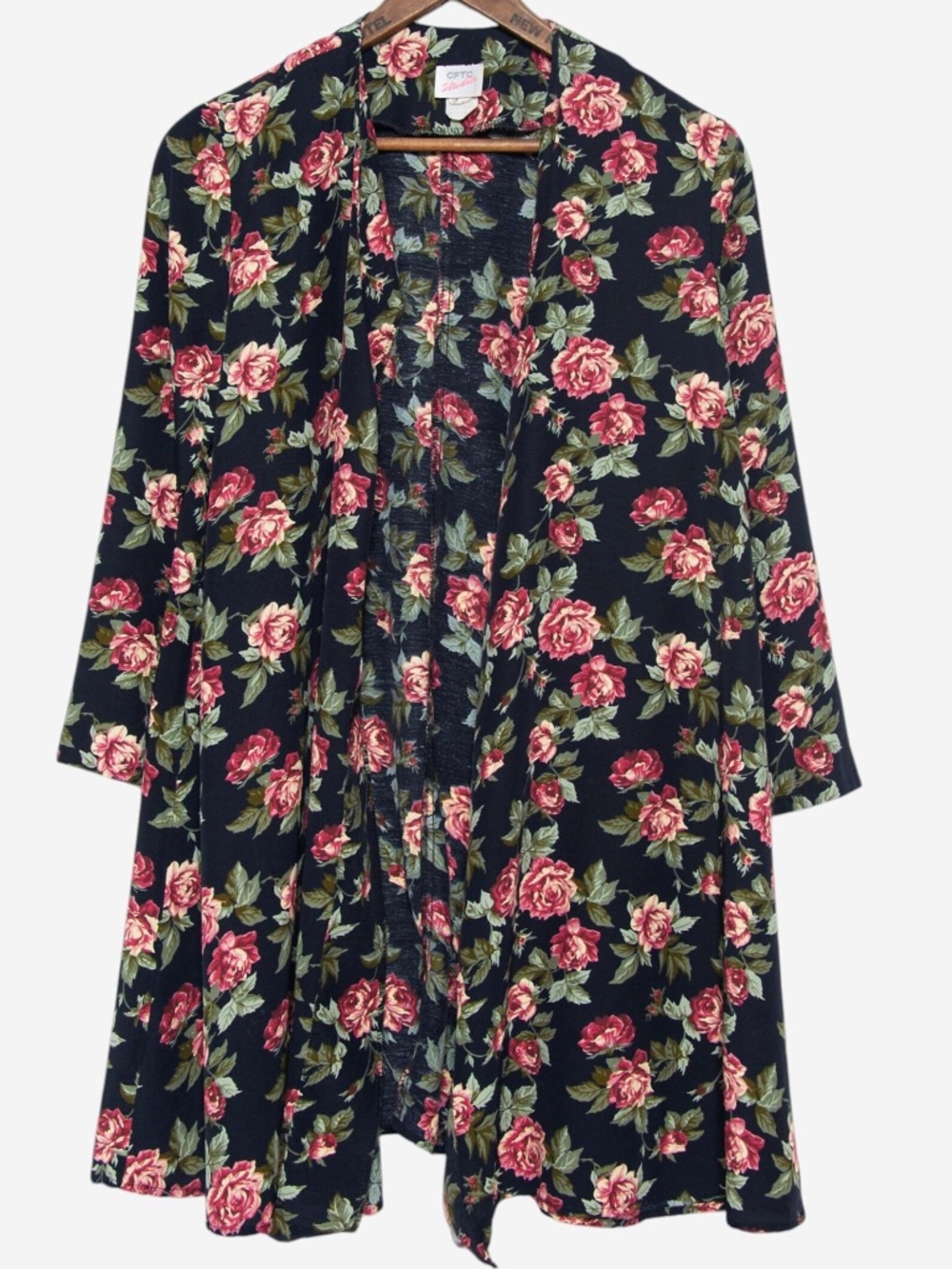 vintage 90s grunge black floral rose print open front whimsigoth cardigan